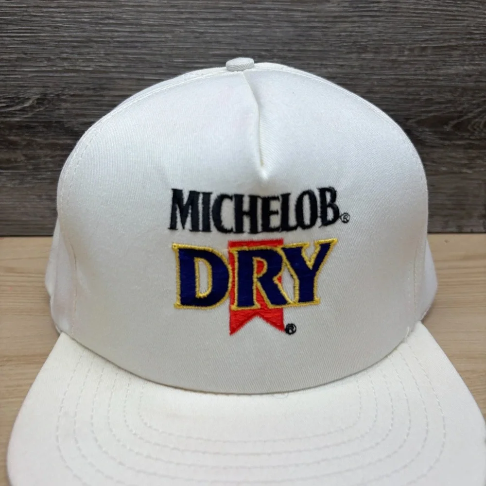 Vintage Michelob Dry Hat Cap Snap Back White Beer Advertising Promo 90s Retro